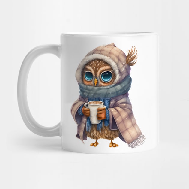 Chibi Owl Drinking Hot Chocolate Cute Baby Christmas Scarf Beanie by Intuitive_Designs0